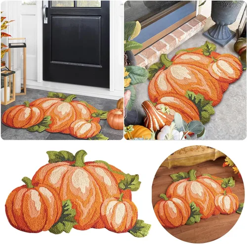 Vista 7 de Alfombra de calabaza de Acción de Gracias, 31 x 22 pulgadas, antideslizante, lavable, tapete de bienvenida de otoño, bonito tapete de otoño