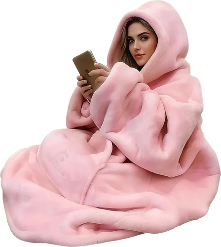 Vista 7 de Manta con capucha de gran tamaño, sudadera de manta portátil, forro polar sherpa ultra suave, cómoda sudadera con capucha