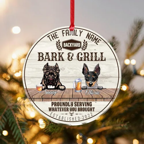 Vista 19 de SILYHEART Christmas Acrylic Ornaments Presa Canario & Pug Bull Dog Christmas Porcelain Ornament Family Dog Name Funny Dog Pet Lovers DIY Christmas