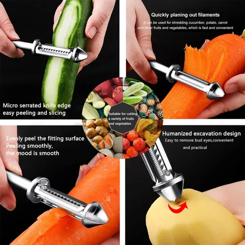 Vista 5 de Pelador de verduras de acero inoxidable, peladores de patatas con removedor de ojos de patata, peele en forma de Y y pelador de juliana