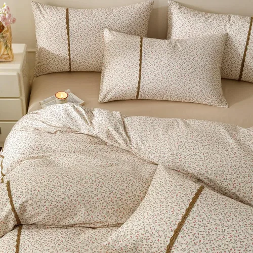 Vista 41 de Funda de edredón de algodón floral tamaño individual con volantes de encaje 100% algodón para adolescentes y niñas, juego de ropa de cama de 3
