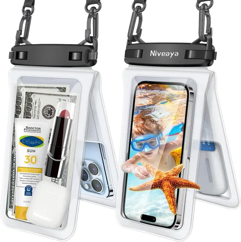Vista 11 de Niveaya Bolsa impermeable para teléfono con doble espacio - 2 unidades, funda impermeable con cordón para iPhone 16/15/14/13/12 Pro Max hasta 8.3