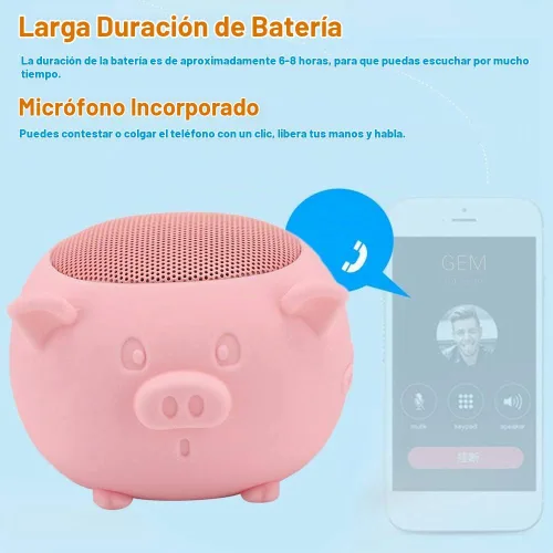 Vista 7 de Lindo altavoz Bluetooth, bonito cerdo mini altavoz portátil Bluetooth 5.0 micrófono integrado para decoración de escritorio, hogar, viajes, saliente