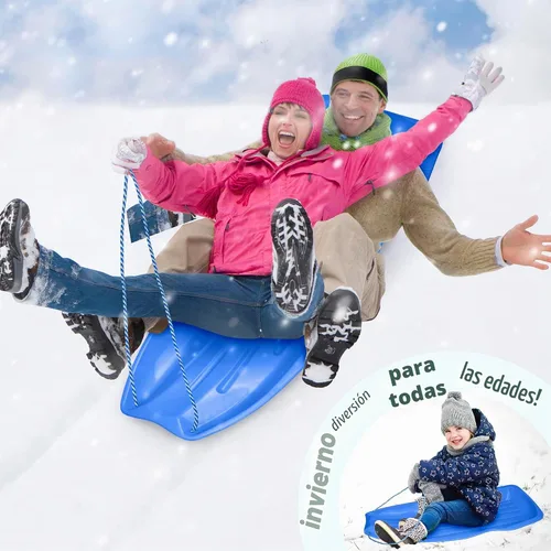 Vista 5 de Slippery Racer Downhill Xtreme Flexible Adults and Kids Plastic Toboggan Snow Sled for up to 2 Riders with Pull Rope and Handles
