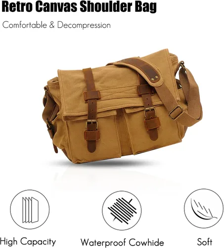 Vista 4 de Bolso de mensajero vintage de 14 pulgadas para laptop de hombre y mujer