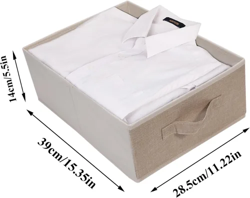 Vista 2 de Cajas de almacenamiento decorativas para organizar la ropa en un aparador, juego organizador de tela plegable con asas para ropa de cama, ropa