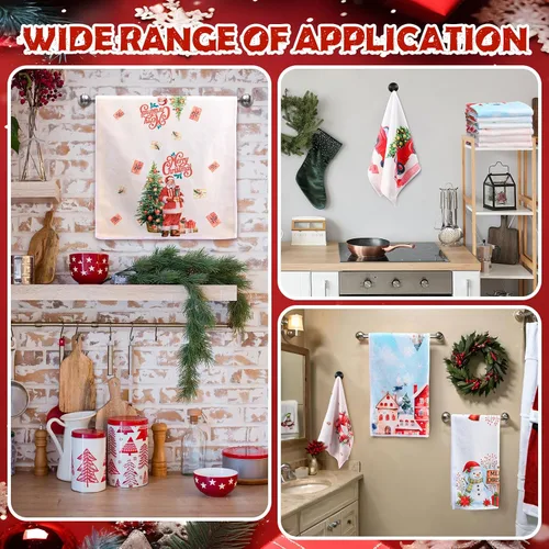 Vista 5 de Tatuo 6 toallas de mano decorativas de Navidad bordadas con Papá Noel, reno, muñeco de nieve, árbol de Navidad, toalla de baño de tela suave