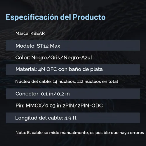 Vista 9 de KBEAR ST12 MAX - Cable IEM de 4.9 ft/4.92 pies, 8 hebras, 4N OFC, chapado en plata, cable de extensión de auriculares de 14 núcleos, cable