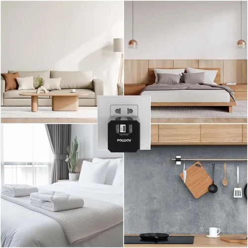 Vista 5 de Cruise Ship Essentials, divisor de salida de 3 lados con 3 puertos USB (1 USB C) cargador de pared USB, extensor de salida para el hogar, oficina