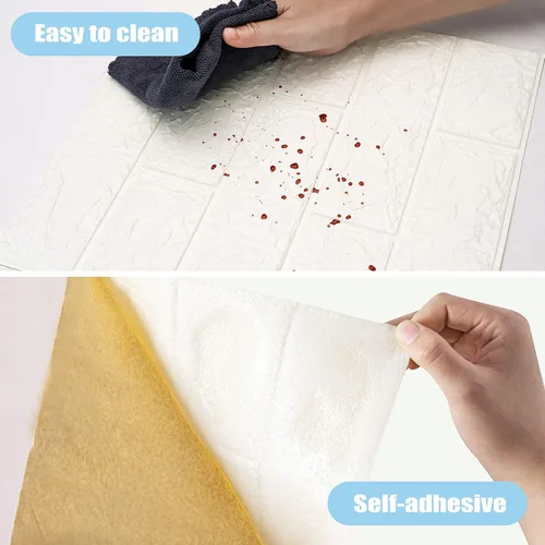 Vista 3 de 10 piezas de papel tapiz 3D de ladrillo para despegar y pegar, paneles de pared 3D blancos autoadhesivos, papel tapiz extraíble, impermeable, espuma