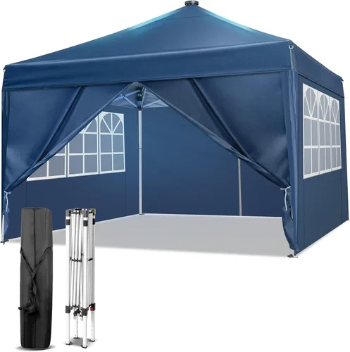 Vista 12 de Outvita Tienda de campaña solar desplegable de 10 x 10 pies con luces LED de meteoritos, bolsa de transporte instantánea al aire libre y paredes