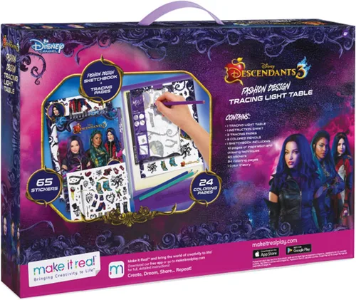 Vista 5 de Disney Descendants 3 - Mesa de luz de seguimiento de diseño moderno para niñas, juego de 9 piezas con cuaderno de bocetos, calcomanías, páginas
