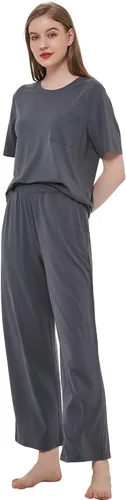 Vista 5 de GYS Conjunto de pijama de manga corta con cuello redondo y pantalones para mujer