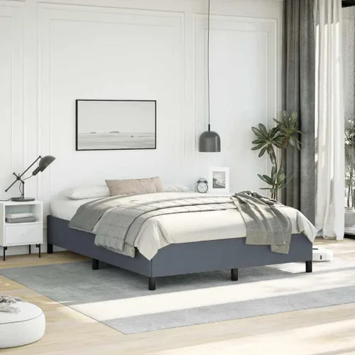 Vista 2 de vidaXL Marco de cama, marco de cama tapizado de plataforma, base de cama doble con soporte de listones de madera para dormitorio, gris oscuro