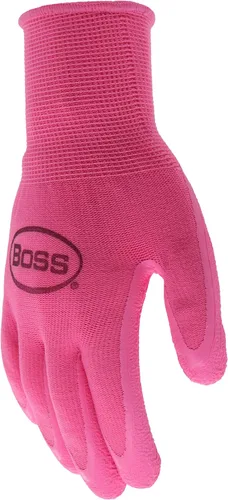 Vista 5 de BOSS Guantes de trabajo recubiertos de látex arrugado con agarre táctil para mujer, 2 paquetes, resistentes a la abrasión y al agua, talla grande