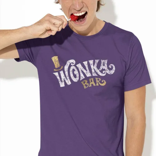 Vista 4 de Ripple Junction Willy Wonka - Camiseta de manga corta para hombre, edición especial, con detalles gráficos metálicos dorados, con licencia