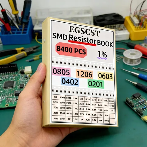 Vista 6 de 8400PCS 0805+1206+0603+0402+0201 Kit de resistencias SMD de 0Ω a 1MΩ 1%, Libro de muestras de surtido de componentes electrónicos para proyectos