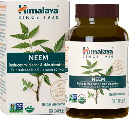 Vista 2 de Himalaya Suplemento de hierbas orgánicas de neem, para acné suave y piel clara, purificante, ayurvédico, certificado orgánico por USDA, sin OMG
