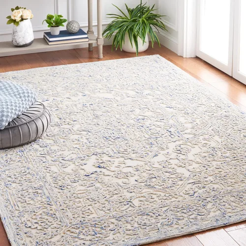 Vista 12 de Martha Stewart x SAFAVIEH - Colección de alfombras de área, 2 pies 3 pulgadas x 8 pies, marfil y azul, lana hecha a mano, ideal para sala de estar