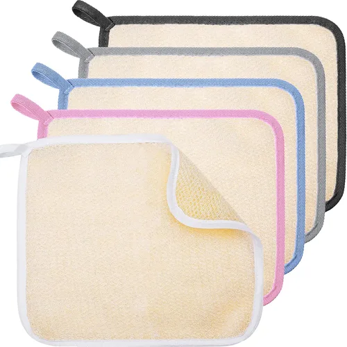 Vista 19 de Tatuo 5 paños exfoliantes para el rostro y el cuerpo, tejido de toalla para el baño, exfoliante, masaje, paño de baño para mujeres y hombres, 10.63