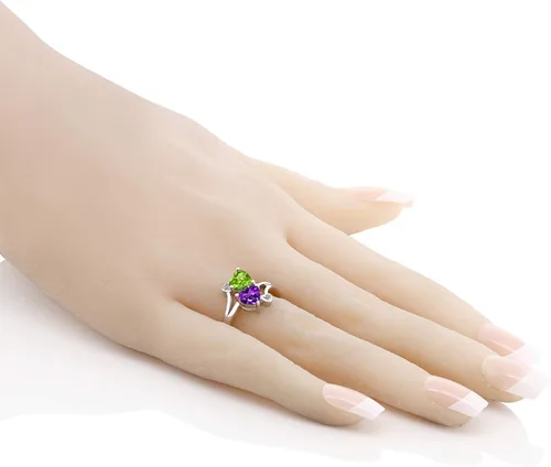 Vista 3 de Gem Stone King 1.51 Ct Heart Shape Purple Amethyst Green Peridot 10K White Gold Diamond Accent Ring (Available 5,6,7,8,9)