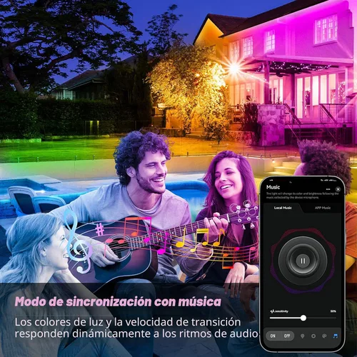 Vista 3 de KSIPZE Tira de luces LED de 15,5 m para exteriores, impermeable IP68, luces LED RGB para exteriores con botón y control de aplicación Bluetooth