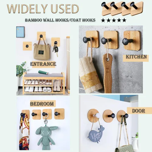 Vista 4 de Ganchos de pared autoadhesivos para colgar resistentes, pequeños ganchos decorativos adhesivos, sin clavos, 4 ganchos de utilidad lindos ganchos