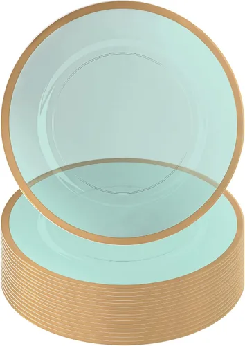 Vista 7 de PARTY BARGAINS Placas de carga de 13 pulgadas, paquete de 4, borde dorado transparente, cargadores desechables resistentes para comedor elegante Un