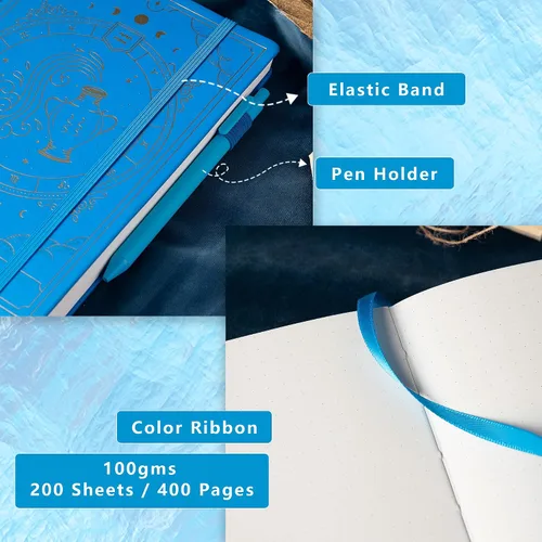 Vista 4 de TIEFOSSI - Cuaderno de bolsillo con tapa dura punteado A5, papel de escritura de 100 g/m² de 400 páginas, cuaderno organizador para mujeres, Acuario