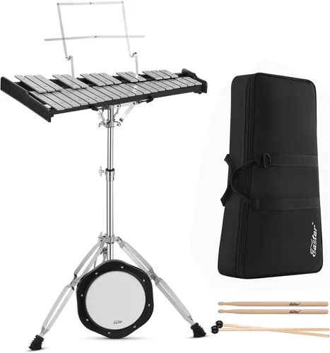 Vista 10 de Kit de Glockenspiel y Xilófono Eastar Avanzado de 32 Notas para Principiantes, Kit de Percusión con Almohadilla de Práctica de Tambor de 8 Pulgadas
