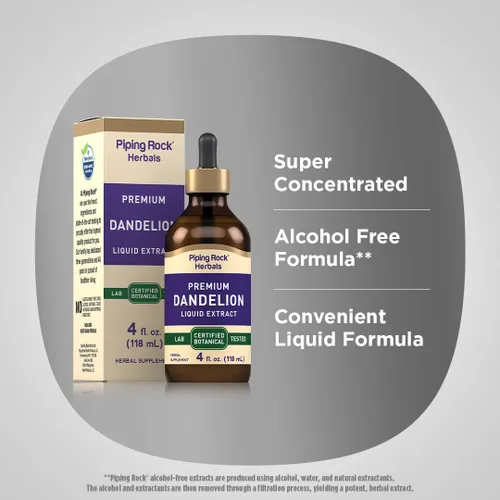 Vista 4 de Piping Rock Extracto líquido de raíz de diente de león 4 onzas líquidas Gotas de tintura sin alcohol Suplemento herbal premium Vegetariano
