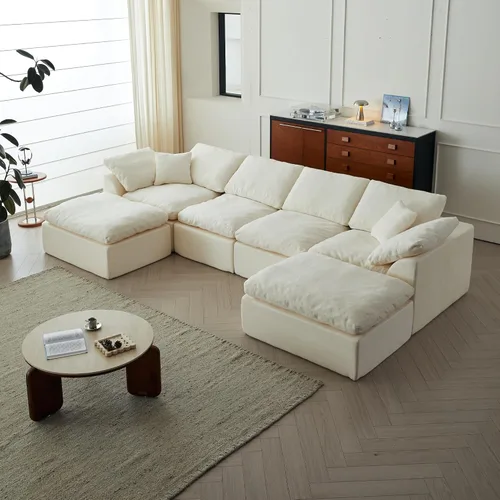 Vista 15 de Sofás modernos de nube de 109 pulgadas para sala de estar, sofá convertible en forma de L de asiento profundo sin huesos con otomana, sofá cómodo