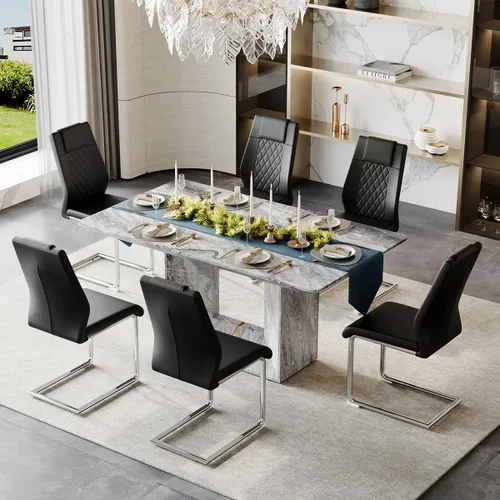 Vista 12 de Juego de mesa de comedor para 4, juego de mesa de comedor de 5 piezas con sillas, mesa moderna de mármol sintético de 63 pulgadas con 4 sillas