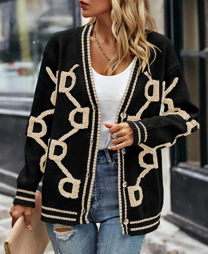 Vista 4 de PRETTYGARDEN Cárdigan de punto grueso para mujer, suéteres casuales con botones en la parte delantera abierta, abrigos de invierno para exteriores