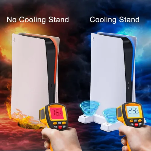Vista 7 de PS5 Horizontal Stand Compatible with PS5 Disc & Digital Editions, PS5 Stand with Cooling Fan and Controller Charger, PS5 Cooling Station for PS5