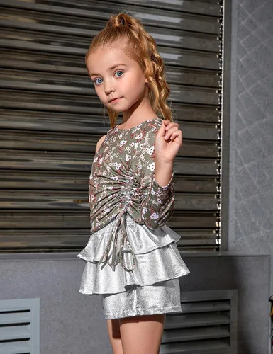 Vista 4 de Pantalones cortos metálicos plisados para niñas, con volantes brillantes, para patinadora, danza, cintura elástica, pantalones con gafas de sol