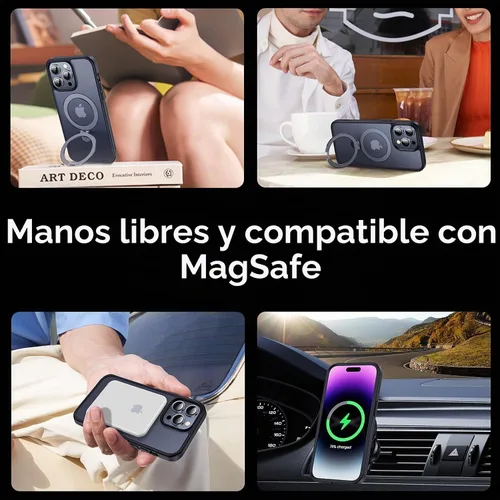 Vista 4 de CASEKOO- Funda para iPhone 15 Pro, c/soporte magnético invisible [protecc. militar contra caídas] [compatible c/MagSafe], a prueba de impactos, Negro