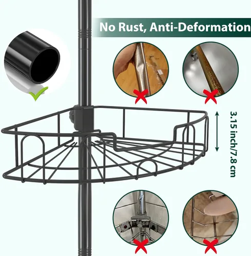 Vista 4 de Organizador de ducha, 39 a 125 pulgadas de altura ajustable con 4 estantes ajustables, organización y almacenamiento para estantes de esquina
