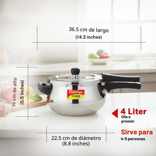 Vista 3 de Prestige Deluxe Alpha Svachh - Olla a presión de acero inoxidable con base Alpha y tapa profunda para control de derrames, (4.0 L Junior Handi)