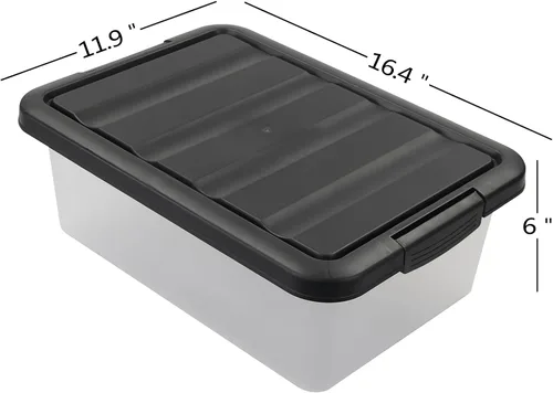 Vista 5 de Wekioger Caja de almacenamiento de plástico versátil con tapas negras, 14 cuartos de galón, 2 paquetes