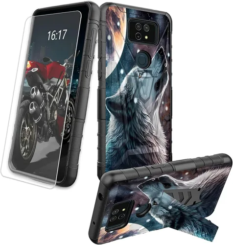Vista 13 de Funda para AT&T Maestro Max 2021/Cricket Ovation 2 con protector de pantalla de vidrio templado, funda resistente con función atril integrada