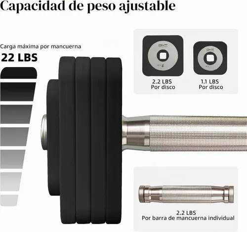 Vista 4 de DHT - Mancuernas ajustables, juegos de mancuernas con estante, juego de mancuernas de peso libre, multiusos, no se ruedan, juego de pesas