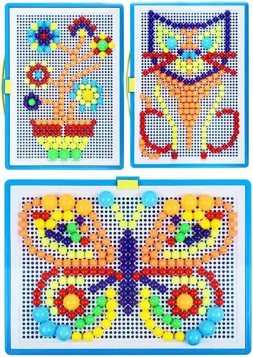 Vista 7 de HenMerry Uñas creativas de hongos, mosaico, tablero de clavijas, rompecabezas 3D, juego de bloques de construcción (600 piezas)