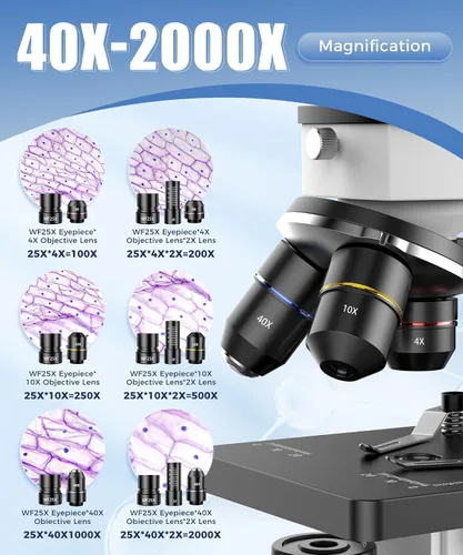 Vista 8 de PalliPartners - Microscopio compuesto para adultos y estudiantes, color blanco