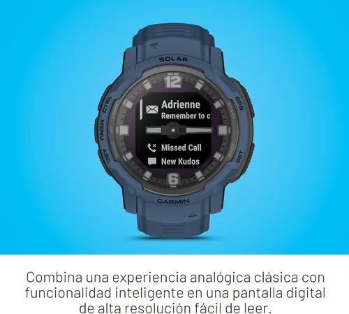 Vista 4 de Garmin Instinct® Crossover Solar, reloj inteligente híbrido, 1.772 in, azul marea Thermal & Shock Resistant, Long Battery Life, Accurate Analog