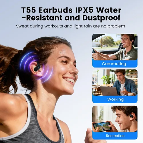 Vista 7 de Transformers Auriculares inalámbricos de oreja abierta Bluetooth 5.4 para correr y entrenar, auriculares sobre la oreja con ganchos impermeables