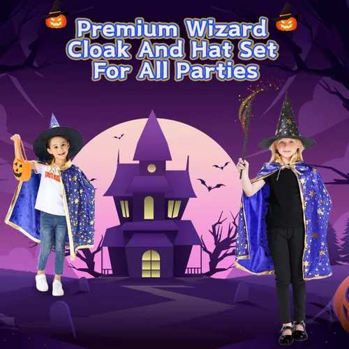 Vista 5 de Wizard Witch Cloak Costume Kids Witches Capes Wizard Cloak Ghost Costume Set Props