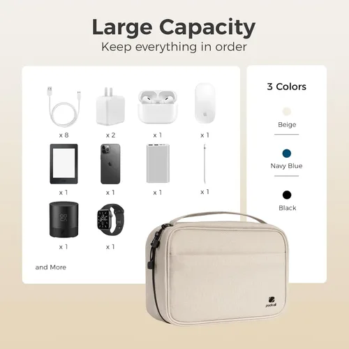 Vista 8 de pack all Organizador Electrónico Plus, Bolsa Organizadora de Cables de Mayor Capacidad, Estuche de Transporte Resistente a Golpes, Bolsa de Beige