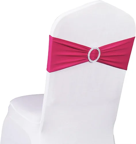 Vista 34 de Paquete de 50 bandas negras de elastano para sillas de boda, lazos con hebillas para fiestas, cumpleaños, fiestas, banquetes de jubilación