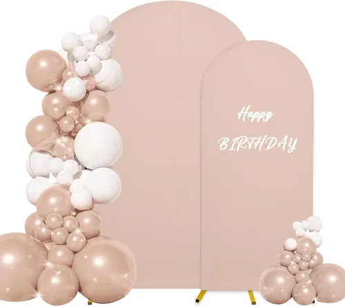 Vista 12 de Juego de 2 fundas para arco de boda de 2 lados, parte superior redonda de spandex ajustada, funda de telón de fondo para arco, para decoración